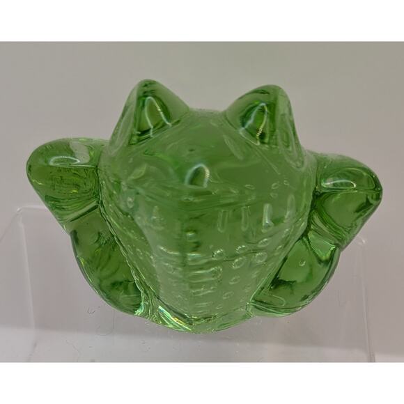 Neon Green Glass Frog Figurine Paperweight Controlled Bubble - Picture 4 of 6